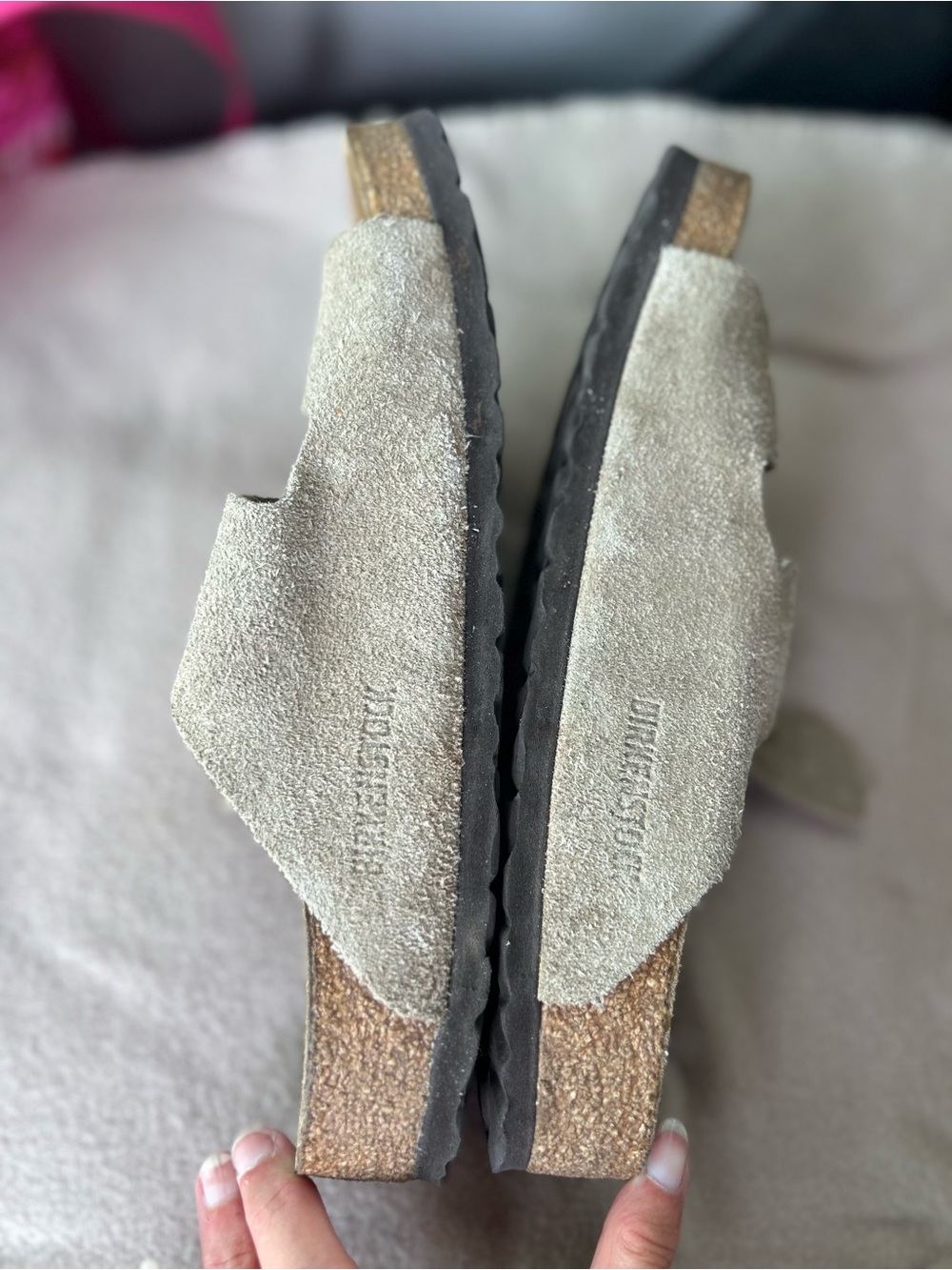 Birkenstock Arizona Suede Double-Buckle Slide Sandals in Beige womens size 7(38) - Picture 4 of 6